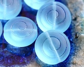 Matte Aqua blue shells Czech glass beads - large, nautical, seaglass - 13mm - 6Pc - 0352