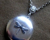 Victorian Dragonfly - silver locket necklace with fine filigree dragonfly and victorian connector