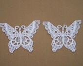 Pair of Venice Lace Butterfly Applique in White for Jewelry, Altered Art or Couture, Scrapbooking, Christmas  Tree Ornament