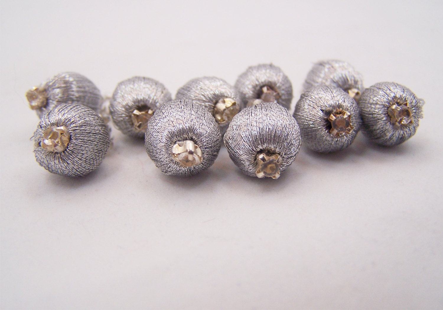 Silver Thread Bead Handmade Buttons- 6 buttons ( approx 1/2 inch)