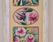 Handpainted Roses and Blossoms on Canvas and Framed in a Cottage Chic Frame