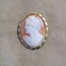 Antique Cameo Brooch / Pin of a Woman Carved in Coral Shell and set in Rolled Gold