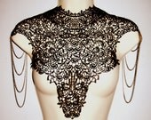 Steampunk lace collar black bib detachable collar necklace with bronze gold chain epaulets epaulettes BODY TATTOO
