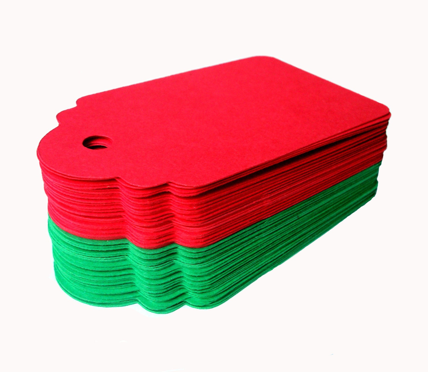 Red and Green Cardstock Paper Hang Tags - Set of 50 MEDIUM SIZE 3 x 1.75 - Favor Tag - Wedding - Gift Tag - Shower - Price Tag