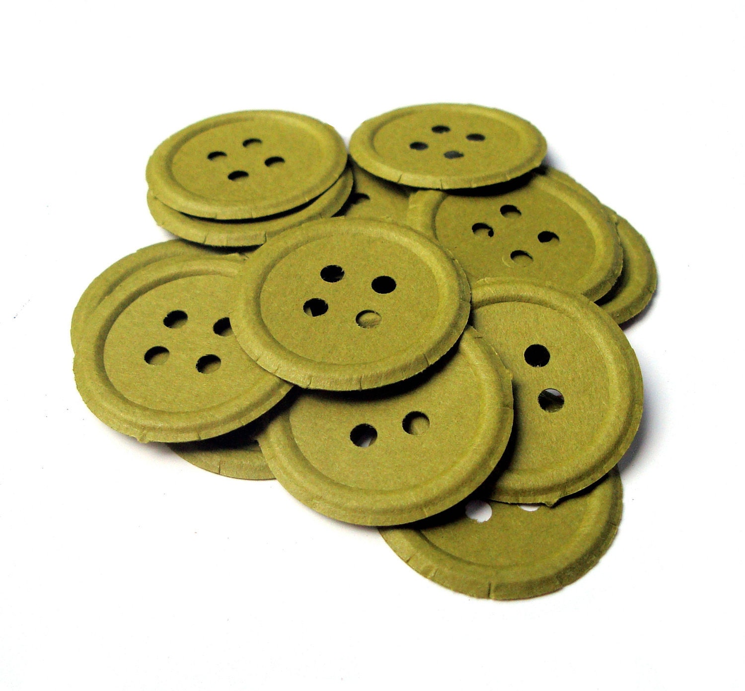 20 Moss Green Embossed Buttons Paper Card Stock Embellishments - Scrapbooking - Cardmaking - Button Confetti