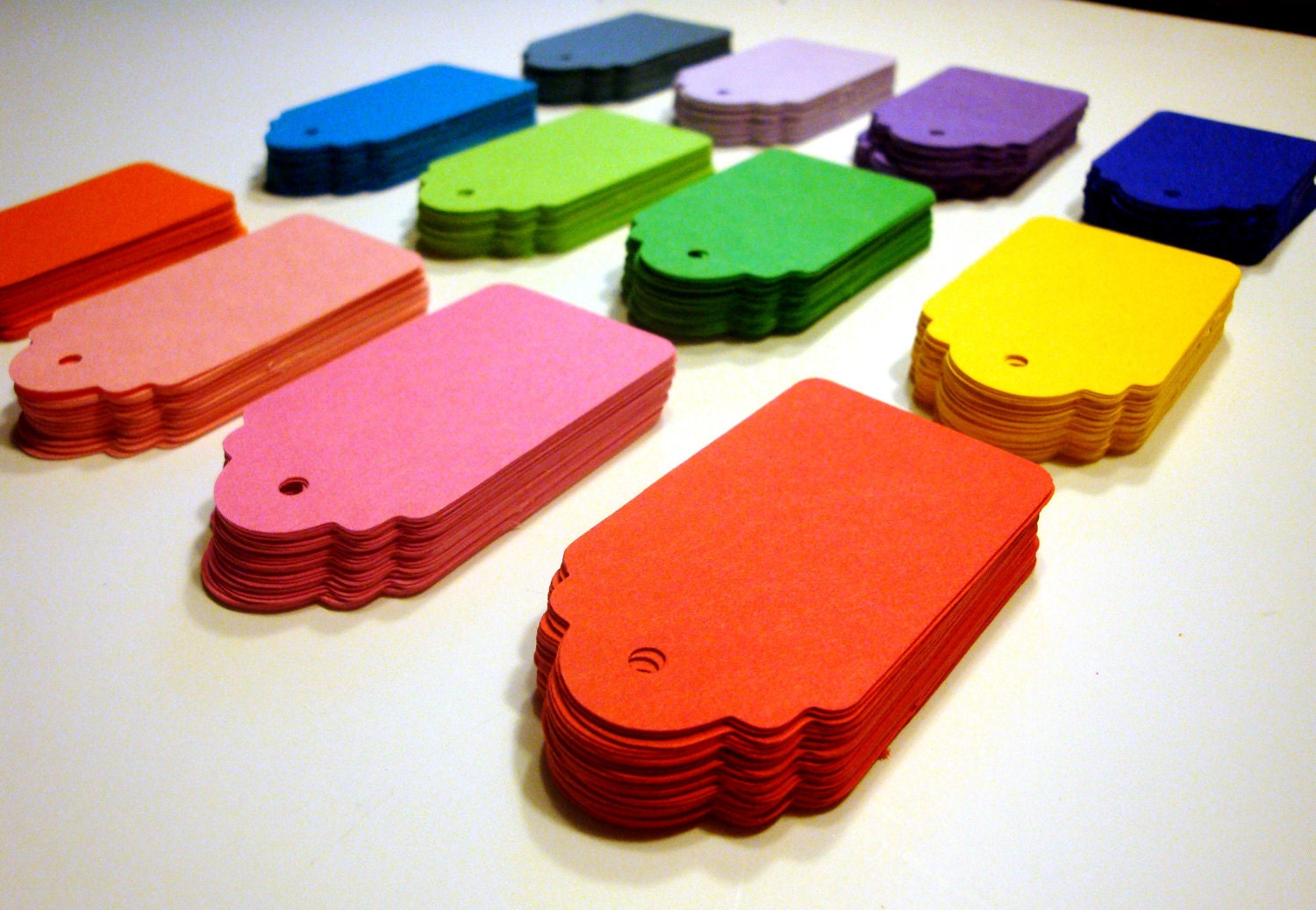 50 YOU PICK COLORS 2" x 1 1/8" Small Size Scallop Paper Cardstock Hang Tags - Favor - Wedding - Gift Tag - Shower - Price Tag