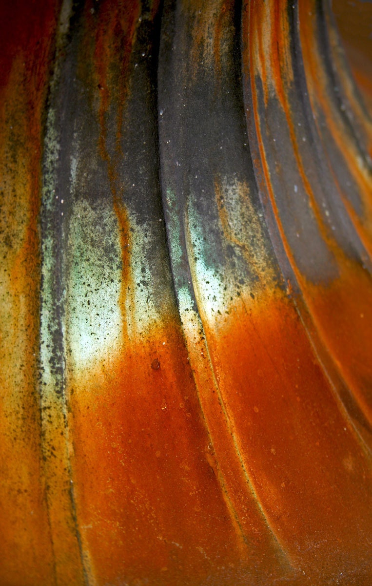 Corrosion, Sheet Metal, Rusty Colors, Aqua, Orange, Original Signed Print by Photographer, Guy Pushée