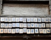 Antique alphabet and numbers wooden rubber stamps 42 pcs