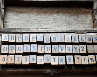Antique alphabet and numbers wooden rubber stamps 42 pcs