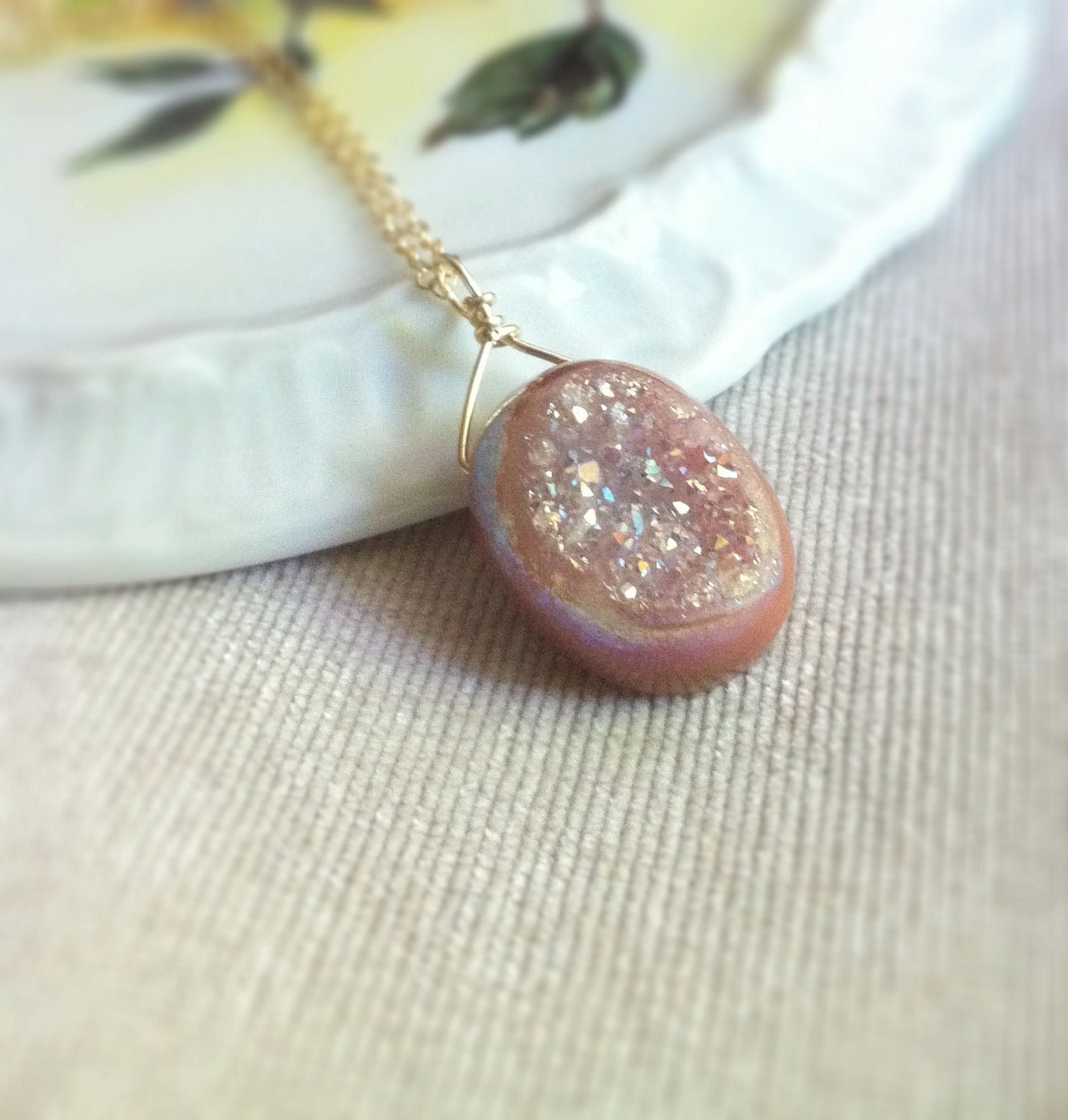 Golden Agate Drusy Gold Necklace