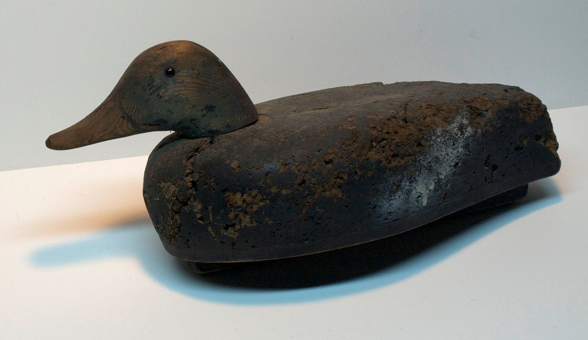 Vintage Mallard duck decoy, wood with cork body, Price REDUCED