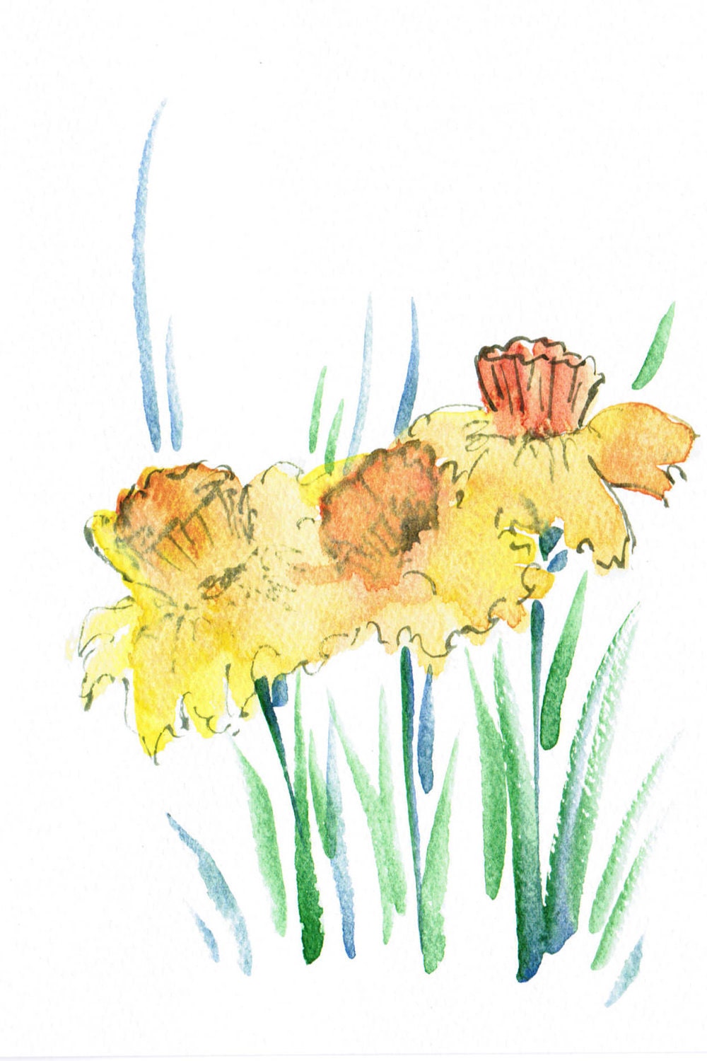 CIJ Handpainted Greeting Card Yellow Daffodils Thank you notes Note cardsWedding Watercolor Art Any occasion Women Teens Blank under 10 - HandmadeExclusives