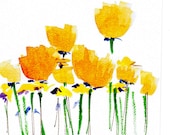 CIJ Handpainted Note Card Greeting Card Any occasion Blank Buttercup Yellow Poppy Wildflowers Floral Original Watercolor Gardening - HandmadeExclusives