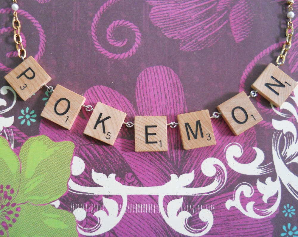 Re-cycled Scrabble Pokemon Necklace