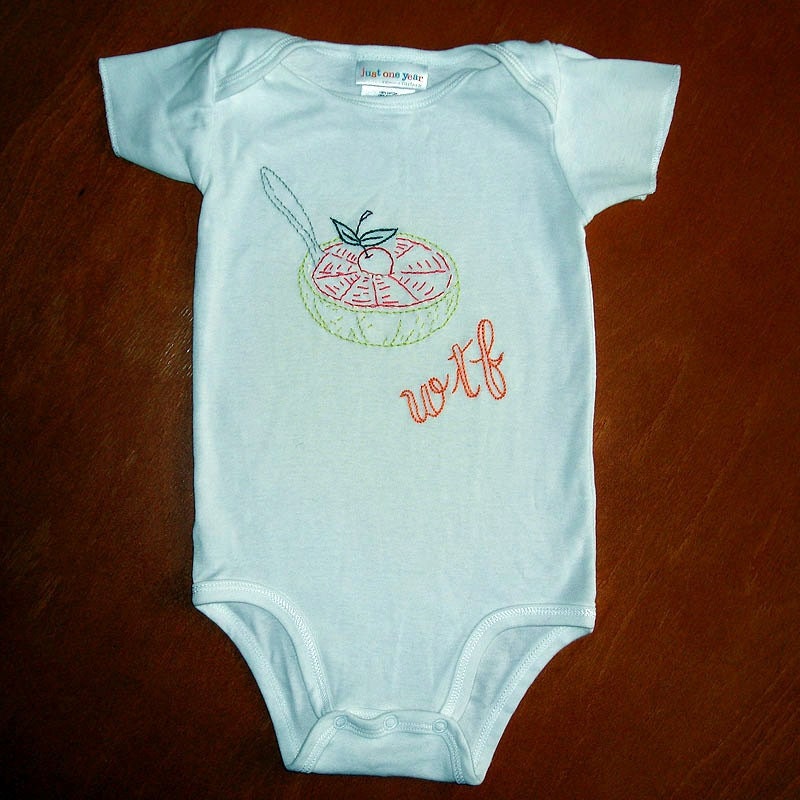 WTF Pink Grapefruit - Hand Embroidered Baby Onesie Bodysuit