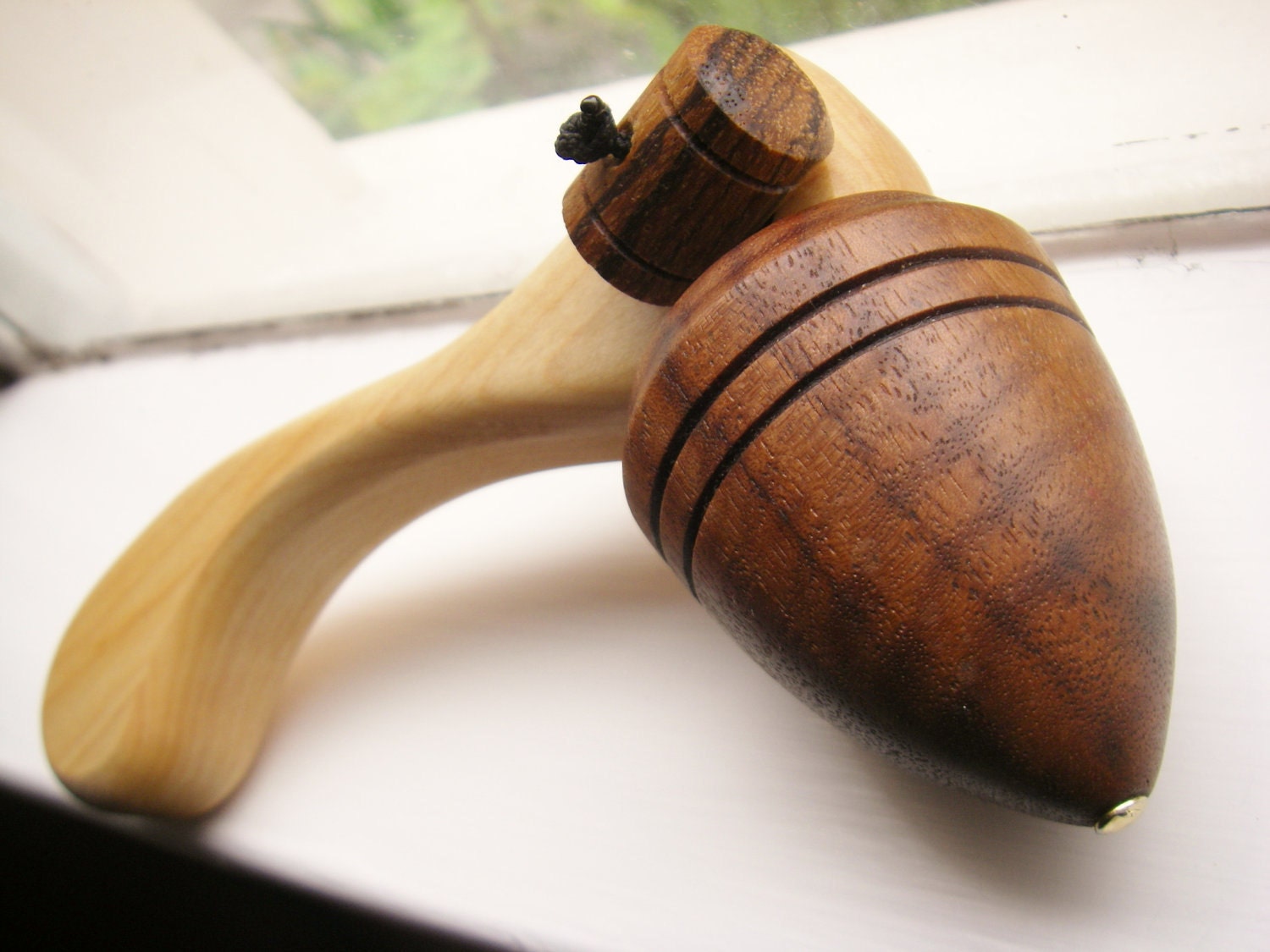 Handmade Spinning Top - Maple and Black Walnut with Zebrawood Knob