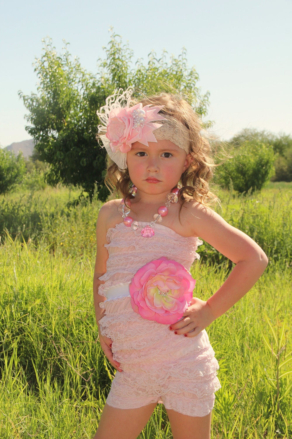 Shimmer PINK pearl bubblegum necklace photo prop m2m swanky baby vintage m2m persnickety M2M Matilda Jane