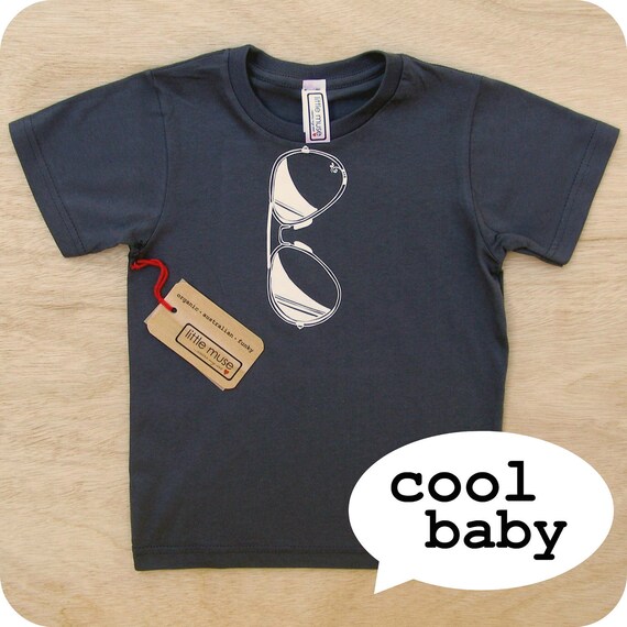 Organic Cotton Childrens TShirt - Cool Baby - white Sunglasses on grey Sizes 1, 2 & 3