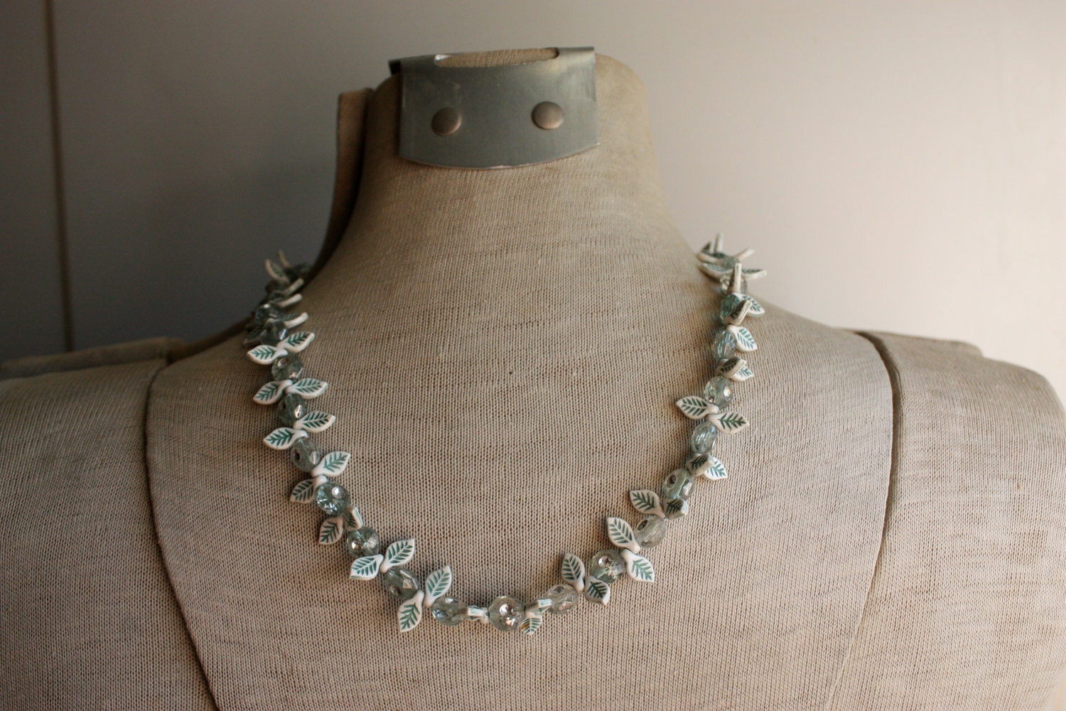SALE 30% OFF  Whimsical Green Leaf Beaded Necklace