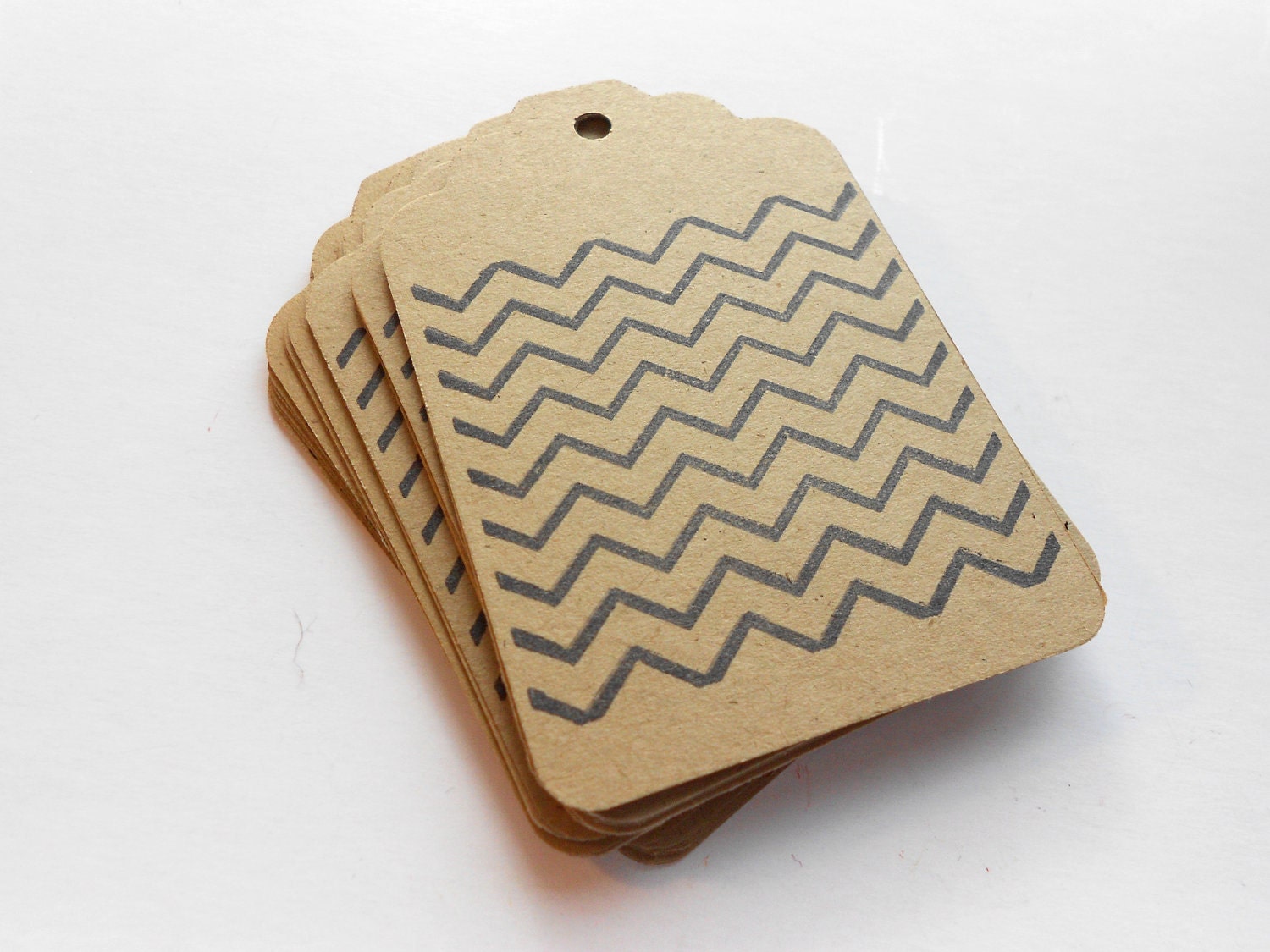 Chevron Kraft Tags - Hand Stamped  - Set of 10