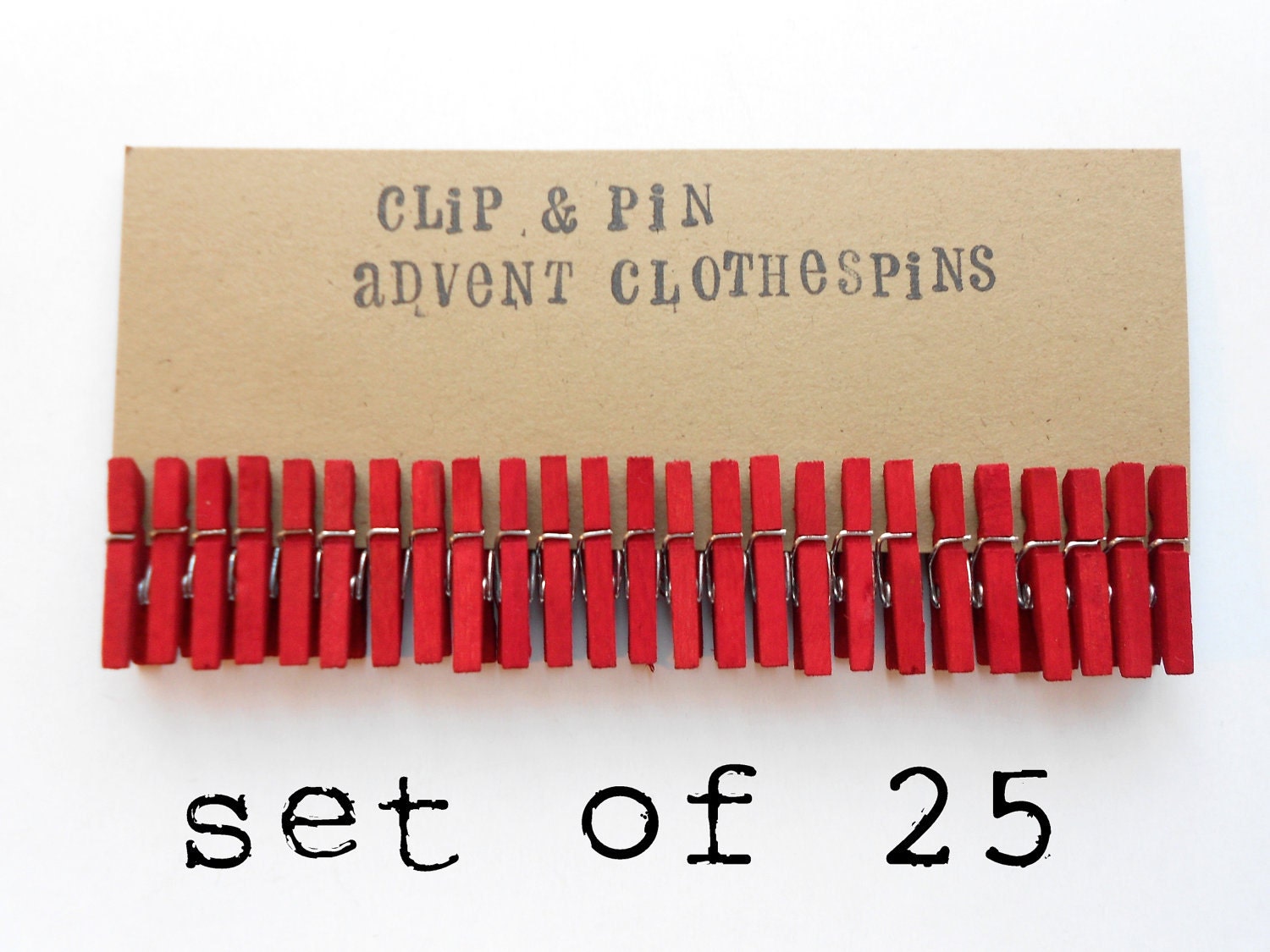 Mini Clothespins - Advent Calendar - Cranberry - Set of 25 - Small