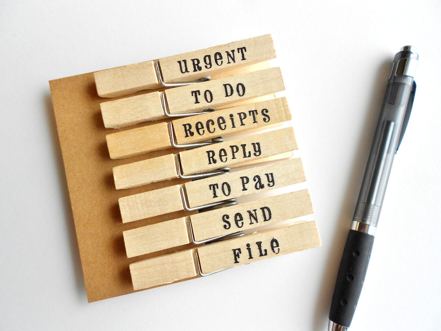 Organization Clothespins - Hand Stamped - Set of 7 - Large