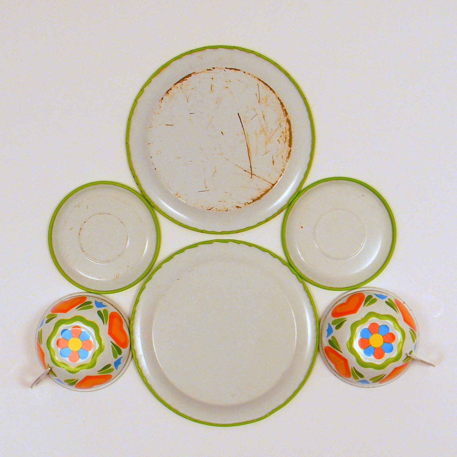 Ohio Art Floral Bird Tea Set, Vintage Tin Toy