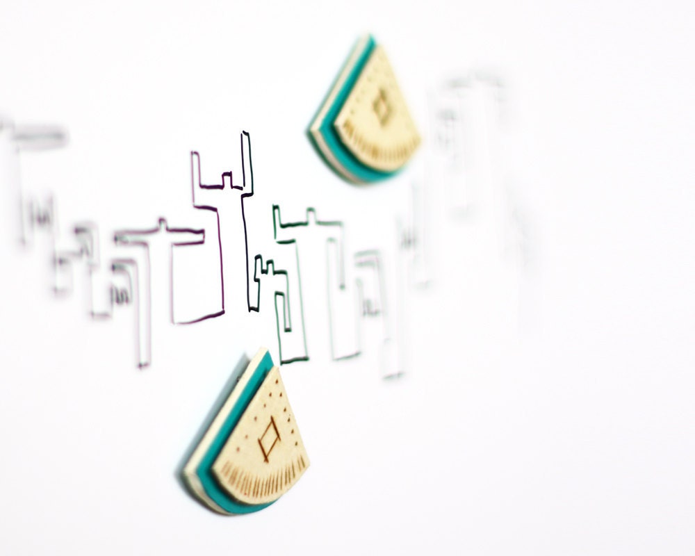 Neon teal earrings - post earrings, ethnic jewelry, tribal style