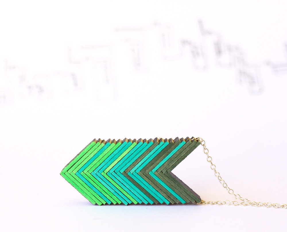 ombre emerald necklace - arrows necklace, green shadows
