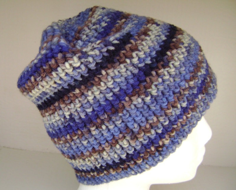 Crochet Hat Slouchy  Beanie Skullcap Men Women Teen  Blues
