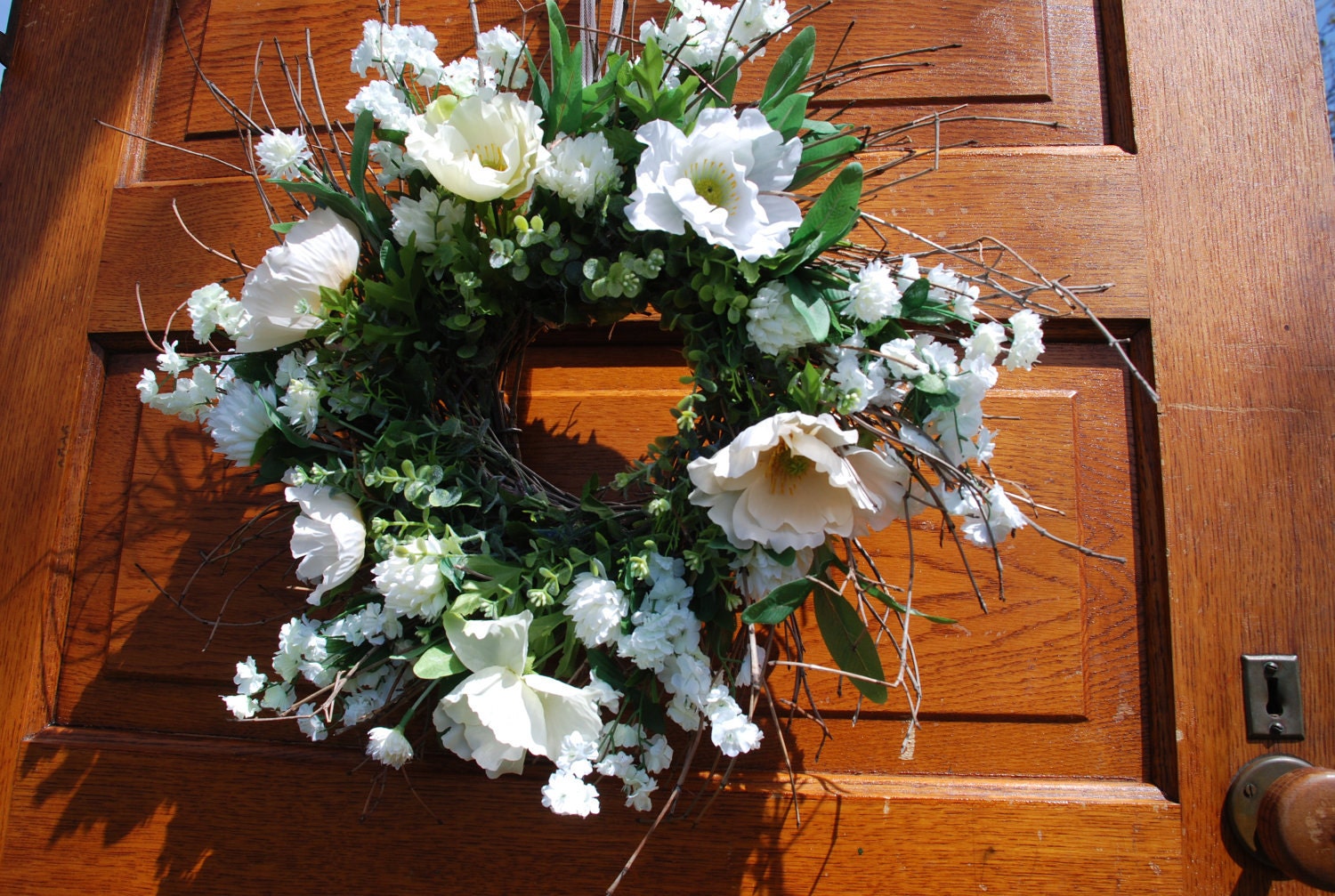 Front Door Wreath, Seasonal Wreath, White Rose Wreath,  Cottage Wreath, Wedding Wreath, White Winter Wreath