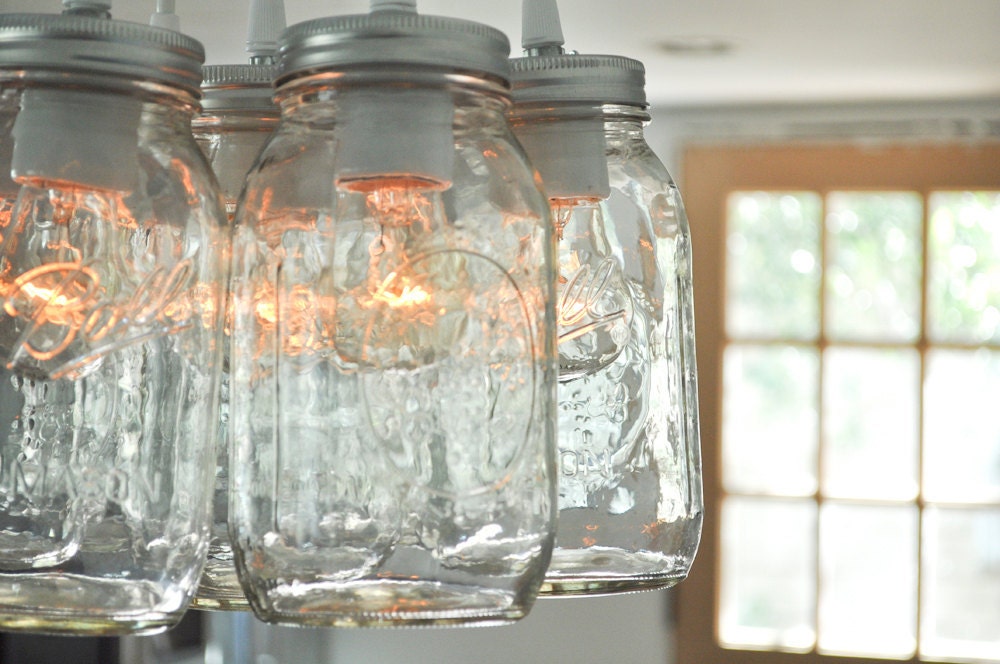 Mason Jar Light Chandelier - Lucky Seven Quart Size