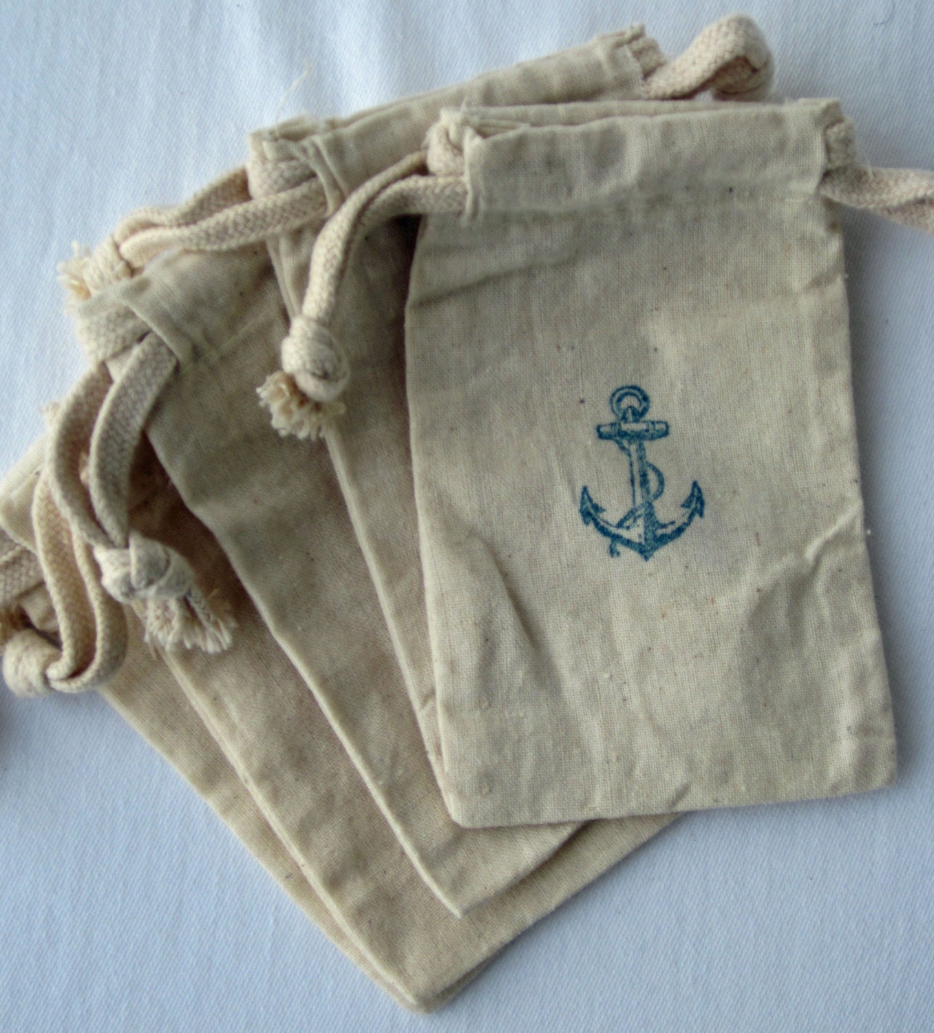 Beach Wedding Nautical Favors, 10 Anchor Wedding Favors, Cotton Favor Bags