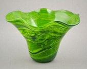 Sparkling Lime Green and Blue Waved Handblown Glass Vase