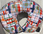 Going Coastal Plaid and Red Minky Dot Boppy Cover