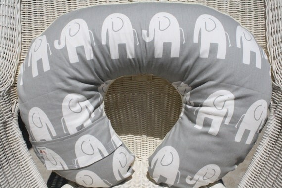 Gray Ele and Gray Minky Boppy Cover