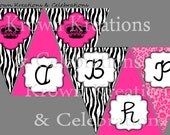 Zebra Diva Party Printables - HAPPY BIRTHDAY - GLAMOUR Girl or womans party, Birthday or Bridal Shower- Wedding - Krown KreationS Il_170x135