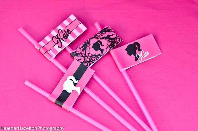 Barbie Party Printables - Barbie - Vintage Barbie Party - STRAW FLAGS - Krown Kreations Il_570xn