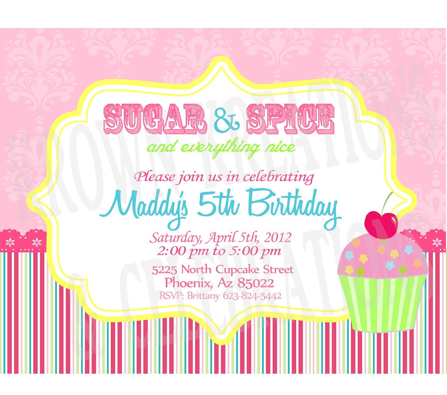 Sugar and Spice INVITATION - Sweet Shop- Candy Party- Sweet Shoppe - Cupcake -Candyland- Girls Birthday  -  Krown Kreations