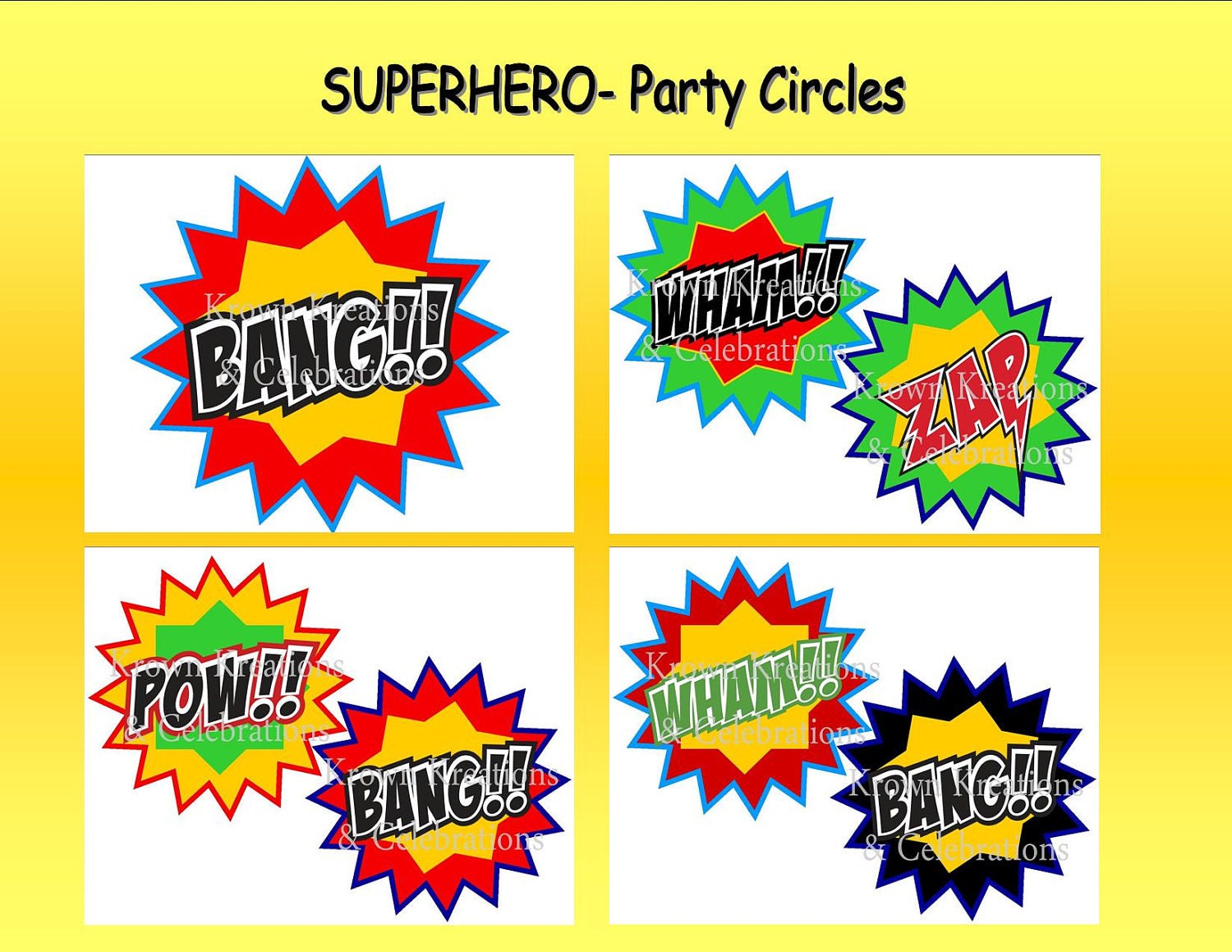 SUPER HERO Party Circles -Superheroes party for Batman, Spiderman - Superman Super Woman- Wonder Woman- Krown Kreations
