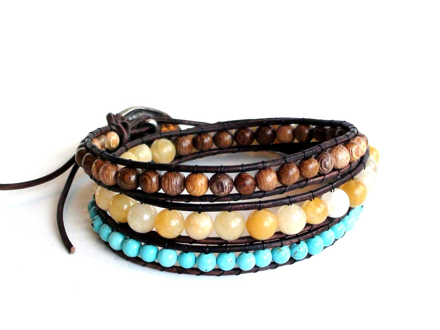 Triple Wrap Golden Sun Multicolor Leather Wrap Bracelet