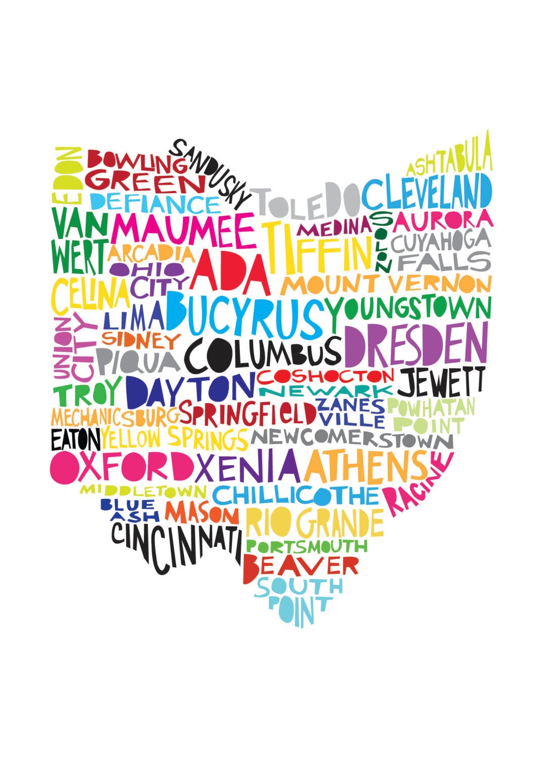 OHIO State of Ohio Illustration with Cities
