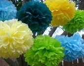 10 Tissue Paper Pom Poms Plus 3 Free  Flowers - ANY COLORS -  Wedding, Birthday,  Baby Shower Decorations
