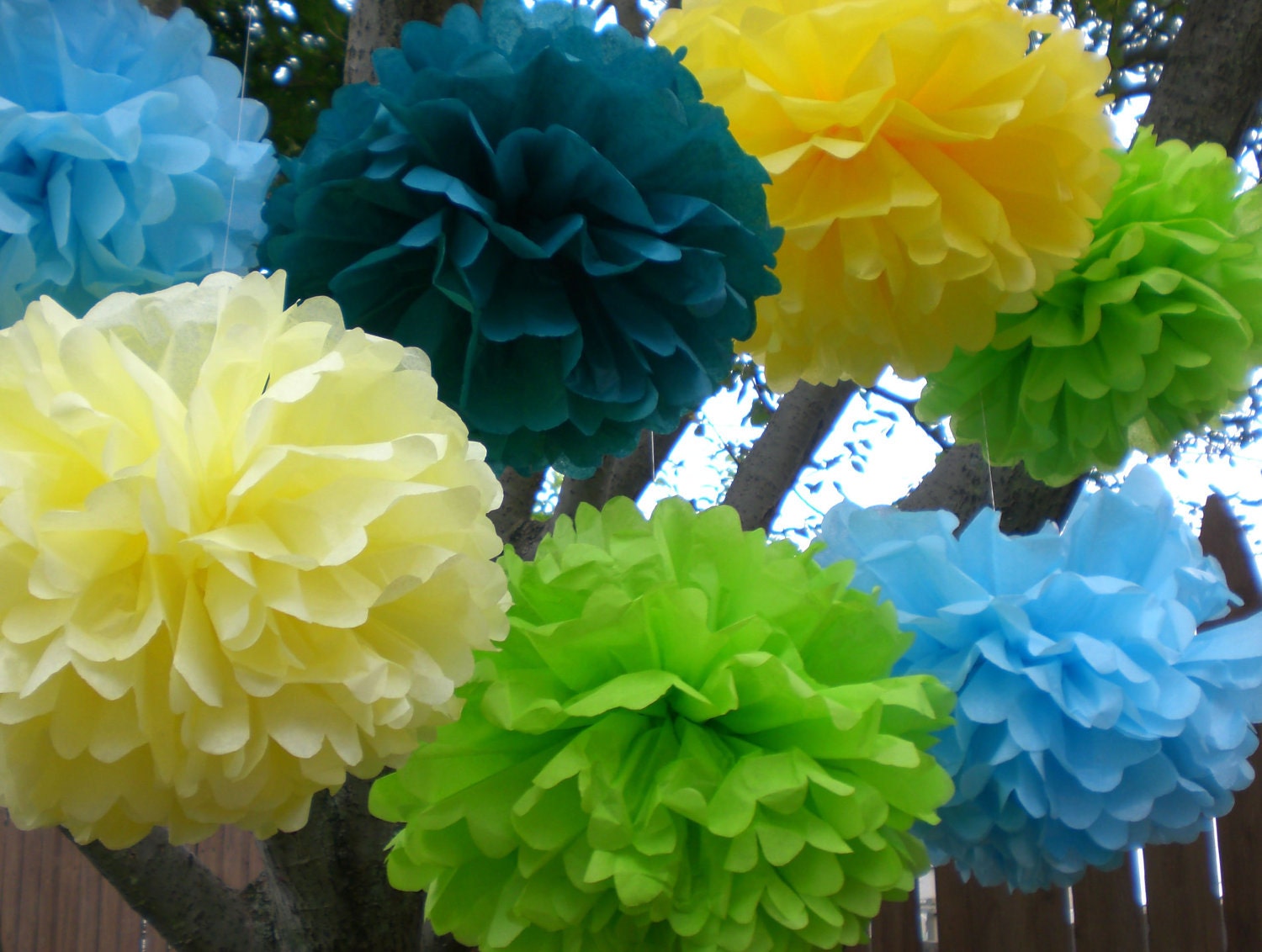 10 Tissue Paper Pom Poms Plus 3 Free Flowers - ANY COLORS - Wedding, Birthday, Baby Shower Decorations Il_570xn