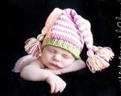 ON SALE Knit Jester Babies Childrens Hat - Rose, Peach, Yellow -Or Any Colors, Size  - Cute Baby Gift or Photo Prop