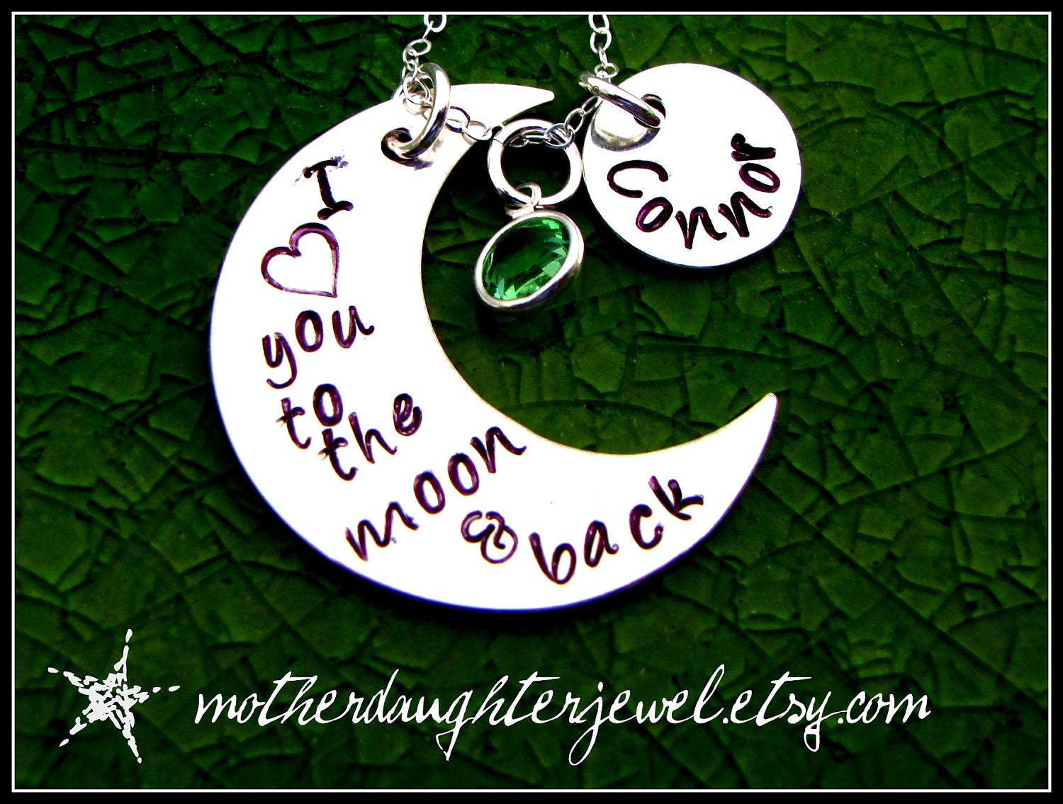 Personalized Necklace - Hand Stamped Mommy Jewelry - "I Love You To The Moon and Back" - Half / Crescent Moon