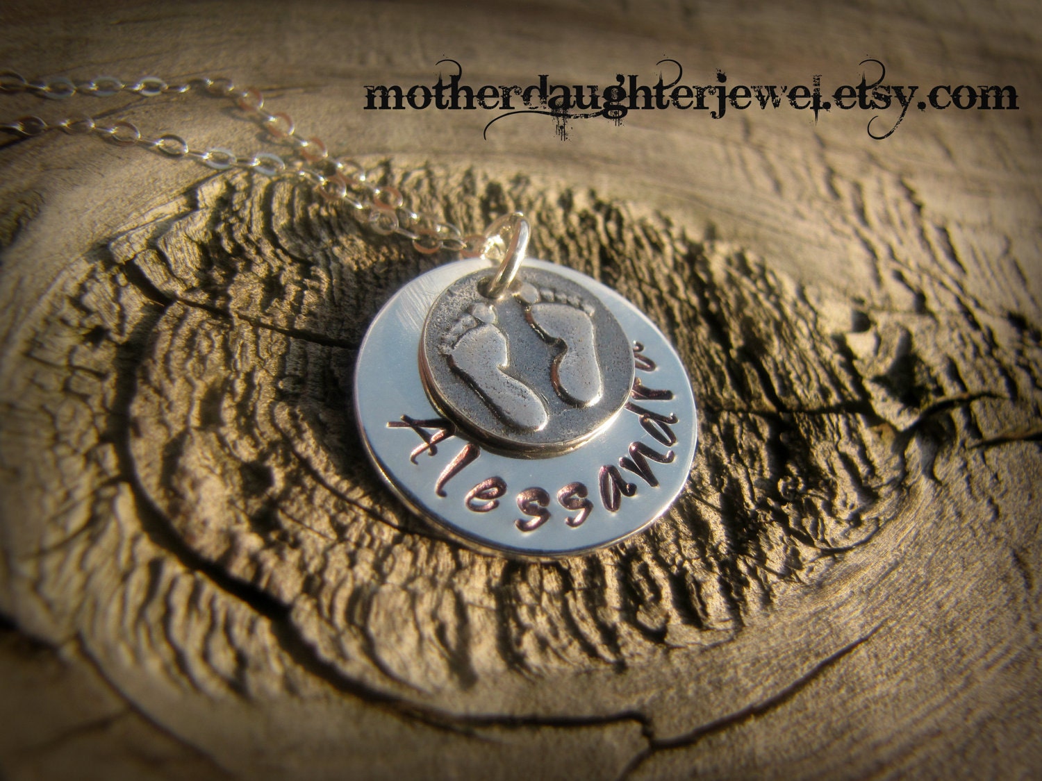 Mommy Jewelry - Personalized Necklace - Mommy Hand Stamped Necklace with Baby Name and Feet Charm