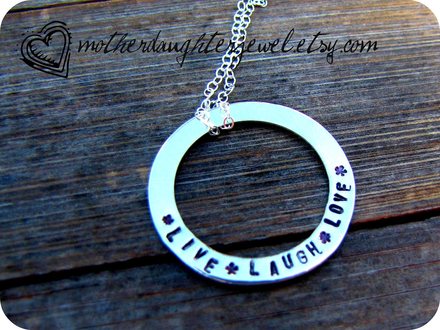 Live Laugh Love Hand Stamped Necklace in Sterling Silver