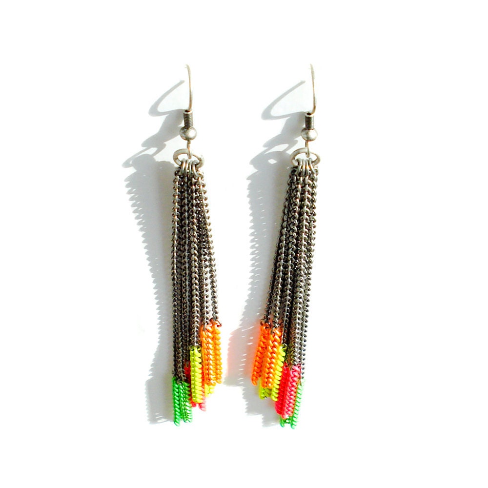 Multi Strand Neon Color Block Chain Earring