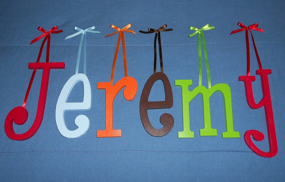 8" Size Painted Wall Letters Wooden (6.50 shipping on entire order) Thin-Whimsical Font Gifts and Decor